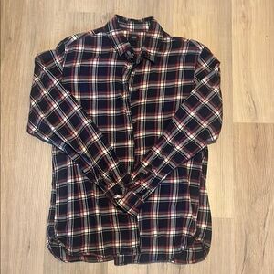 Uniqlo Women's Plaid Button Down Shirt - Blue and Red